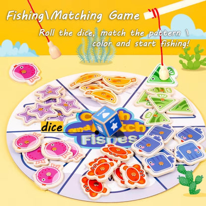 Toddler Color Shape Cognition Fishing Game Montessori Toy Wooden Magnetic Parent-Child Toy