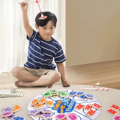 Toddler Color Shape Cognition Fishing Game Montessori Toy Wooden Magnetic Parent-Child Toy