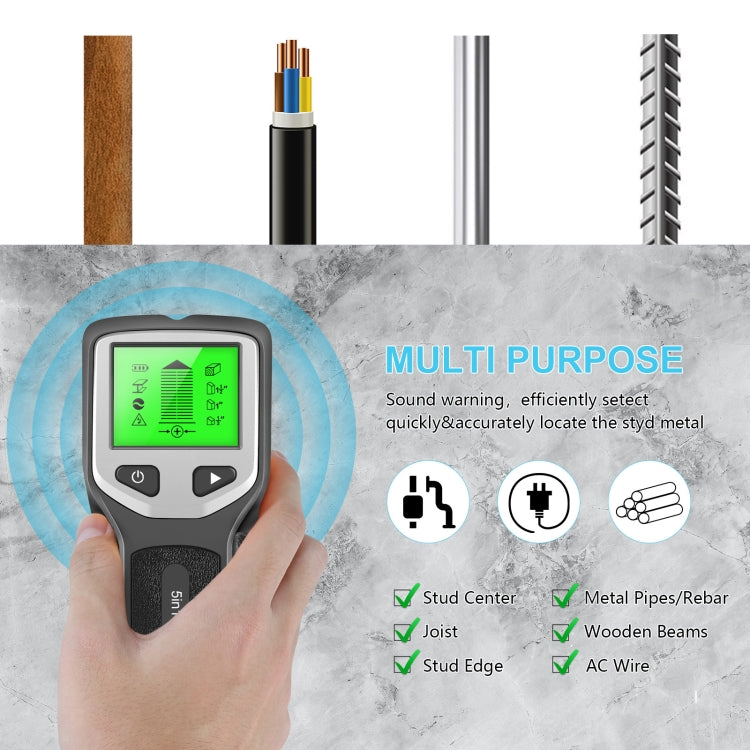 5-in-1 Wall Stud Detector Edge Center Wood Current Metal AC Wires Detection, Silver, Orange, Black