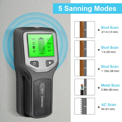 5-in-1 Wall Stud Detector Edge Center Wood Current Metal AC Wires Detection, Silver, Orange, Black