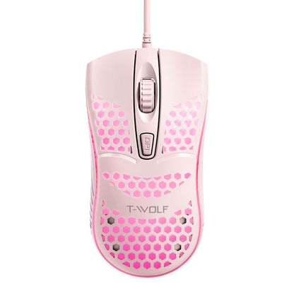 T-WOLF V15 Honeycomb Wired USB Gaming Mouse with RGB Lighting Ergonomic Hollow Design for PC Office Home Use