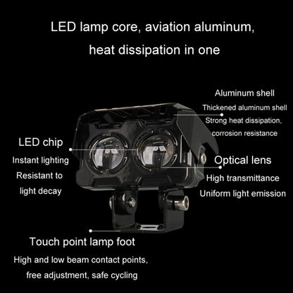Motorcycle Spotlight High Bright Two Color Modified External Waterproof LED Lens Headlight, 20W, 12W