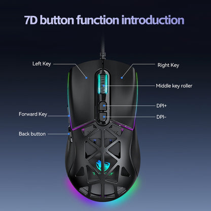 T-WOLF G520 7-keys RGB Marquee Honeycomb Hollow Gaming Wired Mouse