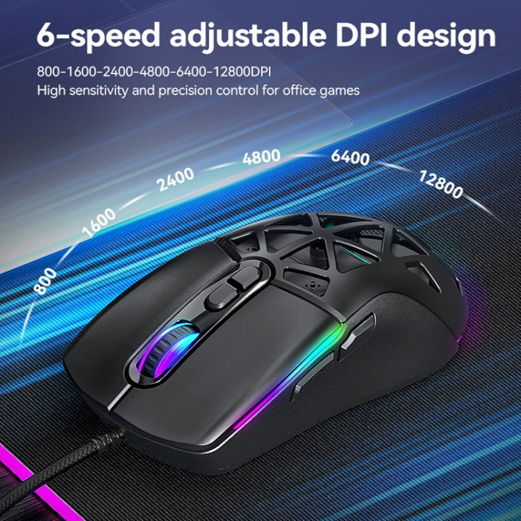 T-WOLF G520 7-keys RGB Marquee Honeycomb Hollow Gaming Wired Mouse