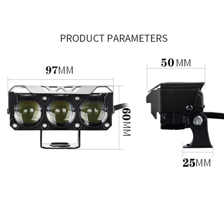 35W Motorcycle Spotlight Dual Color LED Headlight Triple Eye Waterproof Headlight, Flashing-(2 Wires), Straight Bright-Near Yellow+Far White (3 Wires), Straight Bright-Near White+Far White (3 Wires)