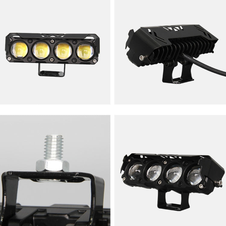 Motorcycle Spotlight External Lens Car LED Headlight Strong Spot Fog Light, Near Yellow+Far White-3 Wires, Flashing-2 Wires