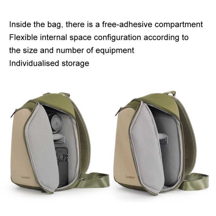 Cwatcun D148 Medium Casual Camera Bag Shoulder Crossbody Daily Photography Bag, Army Green, Black