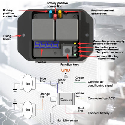 Digital Radiator Fan Controller Switch Automotive Fan Wiring Harness, 12V, 24V