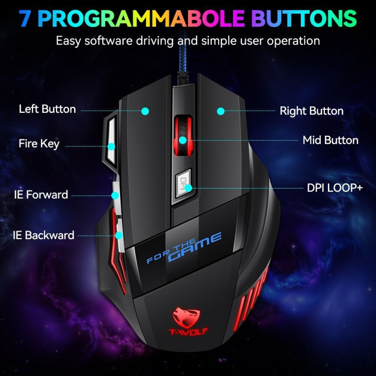 T-WOLF M1 7-keys RGB Atmosphere Light USB Gaming Wired Mouse