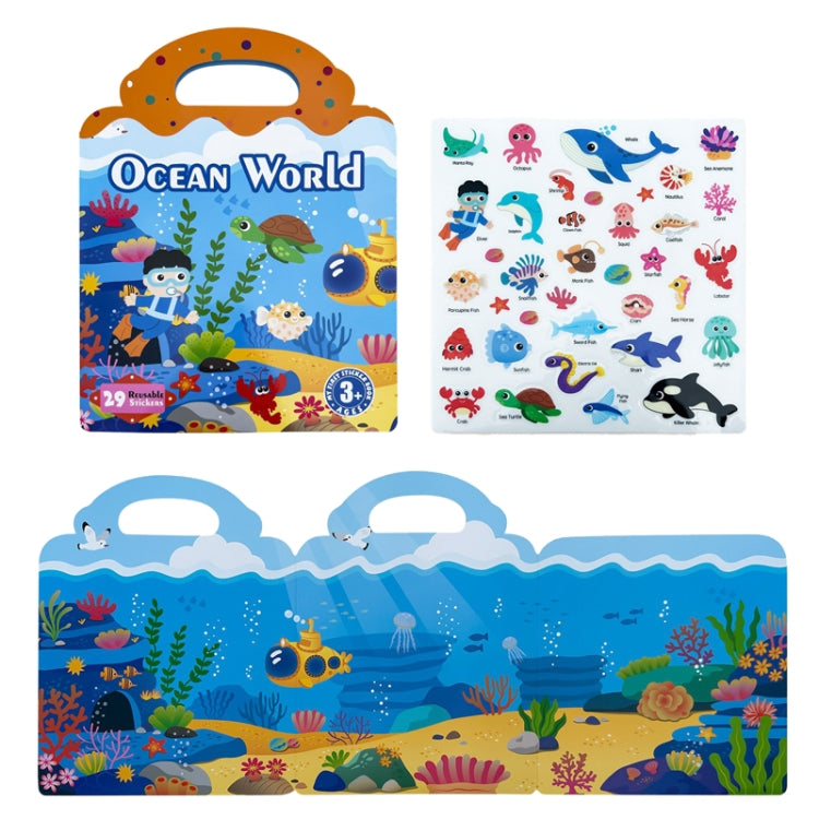 Kids Fun Toys Jelly Sticker Book Reusable Sticker Early Learning Baby Enlightenment Educational Toy, Ocean World, Vehicles, Dinosaur, Insect, Space, Animals, Girls Dress Up