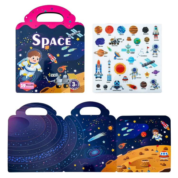 Kids Fun Toys Jelly Sticker Book Reusable Sticker Early Learning Baby Enlightenment Educational Toy, Ocean World, Vehicles, Dinosaur, Insect, Space, Animals, Girls Dress Up