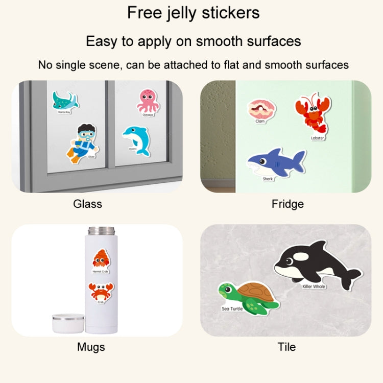 Kids Fun Toys Jelly Sticker Book Reusable Sticker Early Learning Baby Enlightenment Educational Toy, Ocean World, Vehicles, Dinosaur, Insect, Space, Animals, Girls Dress Up