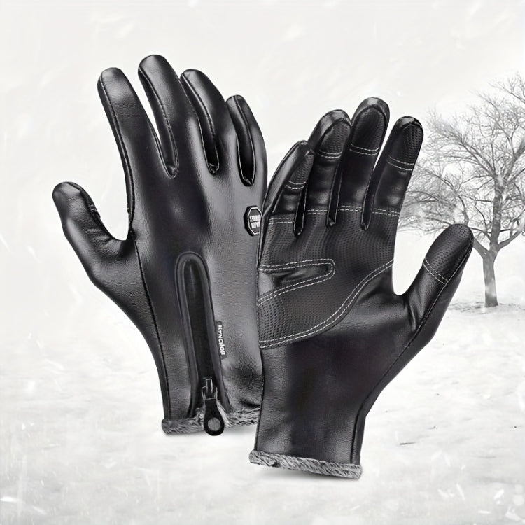 Kyncilor Winter Thermal PU Gloves Touchscreen Windproof Water-Resistant with Anti-Slip Grip, XL