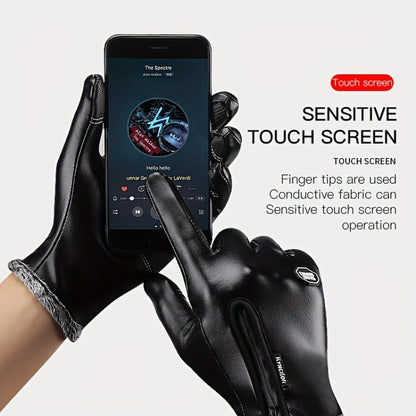 Kyncilor Winter Thermal PU Gloves Touchscreen Windproof Water-Resistant with Anti-Slip Grip, XL