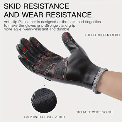 Kyncilor Winter Thermal PU Gloves Touchscreen Windproof Water-Resistant with Anti-Slip Grip, XL