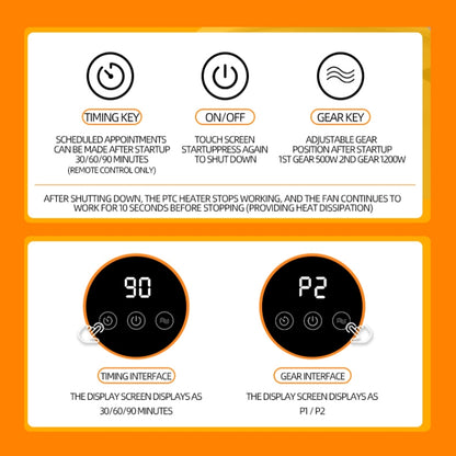 E68S 1200W PTC Ceramic Heating Desktop Smart Electric Heater, EU Plug, US Plug, UK Plug