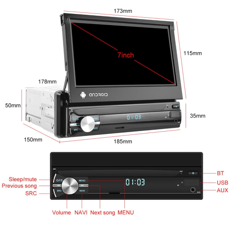 7-Inch Single Din Android 10.0 Carplay Screen With GPS Navigation/Bluetooth/Mirror Link/DVR Input, Standard Edition 1+32G, Standard Edition 2+64G, With 4-light Camera 1+32G, With 4-light Camera 2+64G, With 12-light Camera 1+32G, With 12-light Camera 2+64G