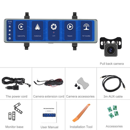 11.26 Inch 2-Split Streaming Media Rearview Mirror Front And Rear Dual Camera Recorder