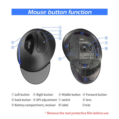 ZELOTES F17 6-buttons Vertical Grip Ergonomic Wireless Mouse, F17