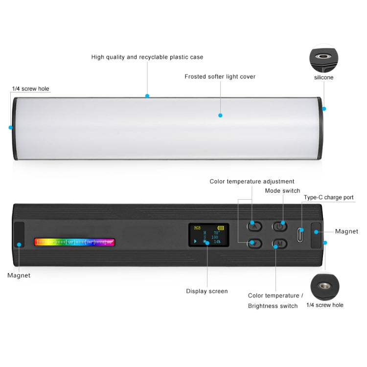 VLOGLITE Full Colorful Handheld Fill Light Stick Live Photography Ambient Light Outdoor Lighting, W200RGB