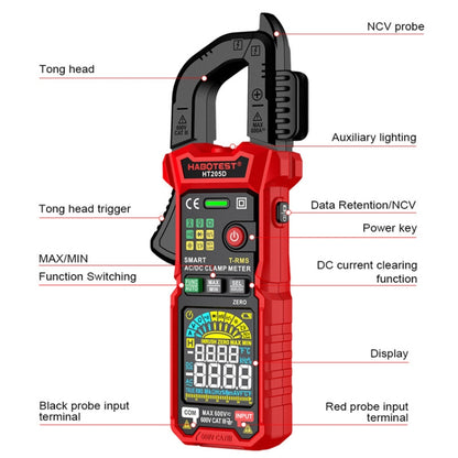 HABOTEST HT205D Clamp Intelligent Anti-Burning Multi-Function High Precision Digital Multimeter, HT205D