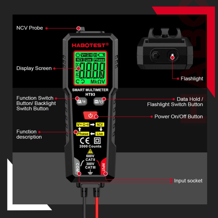 HABOTEST HT93 Phase Sequence Detection Intelligent Anti-Burn-In Fully Automatic Multimeter, HT93