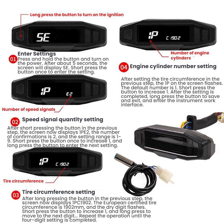 Motorcycle HD LCD Fuel Level Speed Electronic Instrument