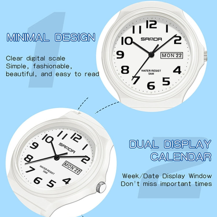 SANDA Medium Double Calendar Electronic Quartz Watch Outdoor Leisure Men Women Students Wristwatch