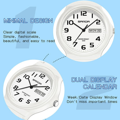 SANDA Medium Double Calendar Electronic Quartz Watch Outdoor Leisure Men Women Students Wristwatch
