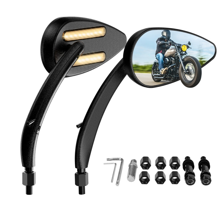 FLYQUICK Motorcycle LED Rearview Mirror With Light, Black, Electroplating