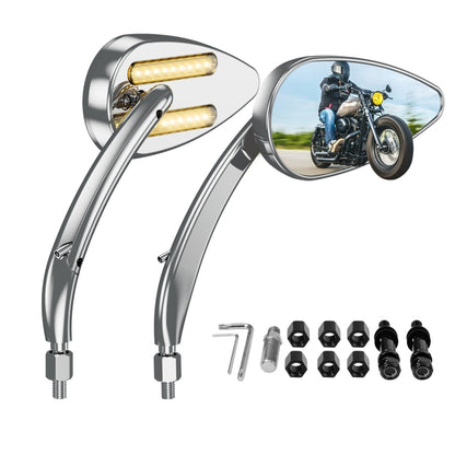 FLYQUICK Motorcycle LED Rearview Mirror With Light, Black, Electroplating