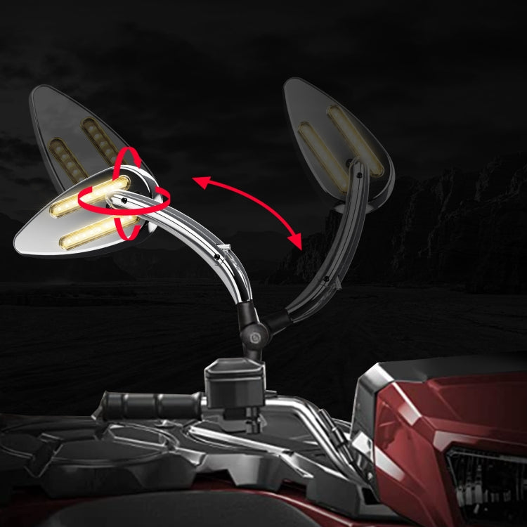 FLYQUICK Motorcycle LED Rearview Mirror With Light, Black, Electroplating