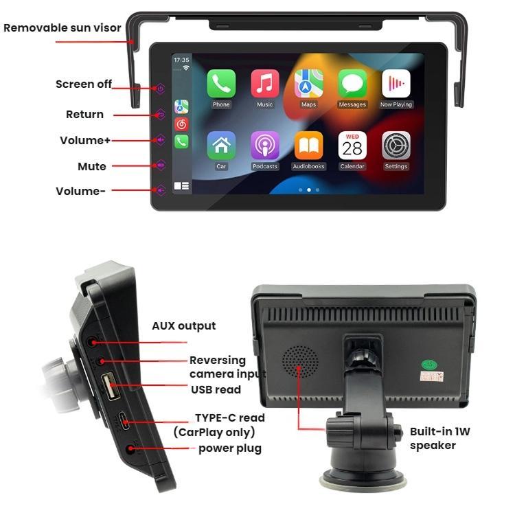 7 Inch Bluetooth 5.0 Portable CarPlay Monitor, Display, Display + Camera
