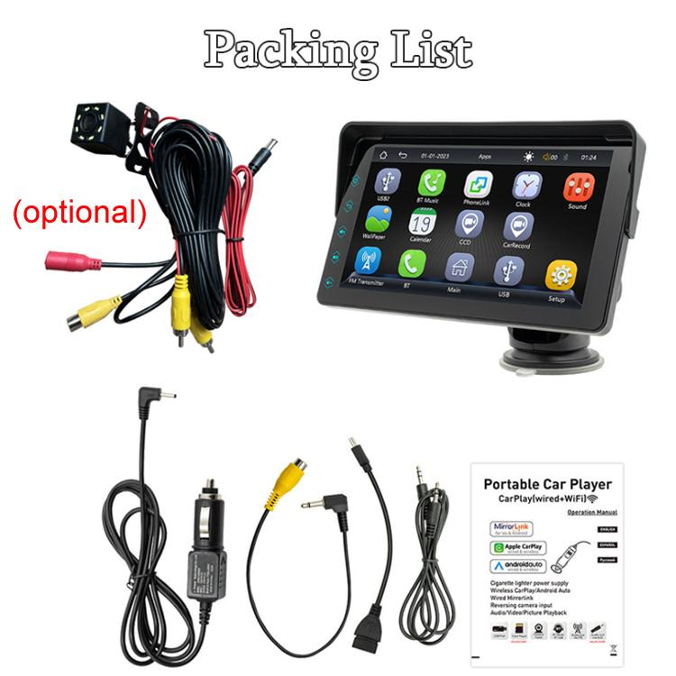 7 Inch Bluetooth 5.0 Portable CarPlay Monitor, Display, Display + Camera