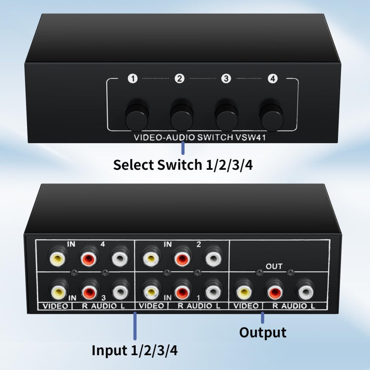VSW41 AV 4-input 1-output RCA Lotus Interface Audio and Video Switcher, VSW41