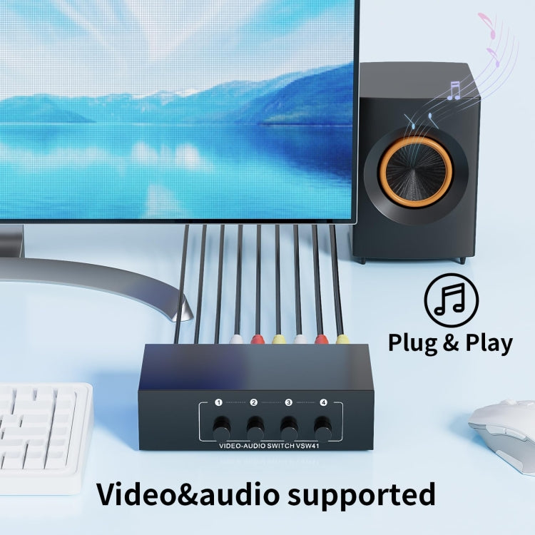 VSW41 AV 4-input 1-output RCA Lotus Interface Audio and Video Switcher, VSW41