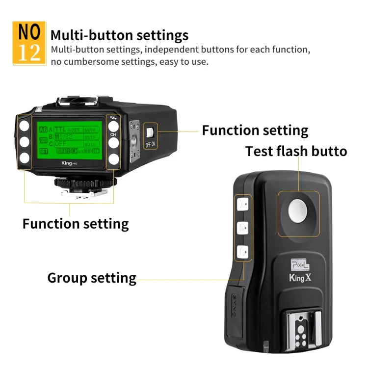 Pixel King Pro Camera Wireless Radio Flash TTL Transmitter and Receiver, For Nikon, For Sony