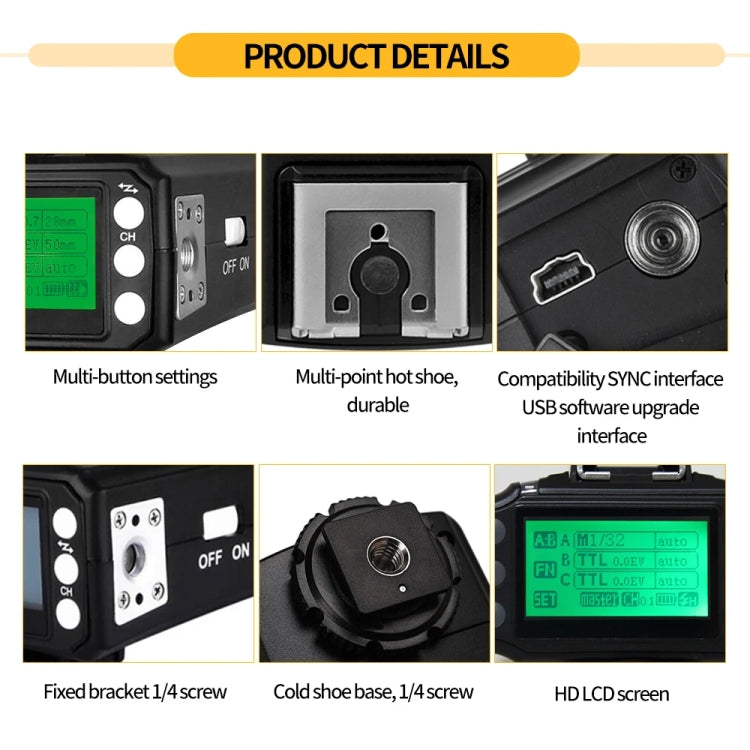 Pixel King Pro Camera Wireless Radio Flash TTL Transmitter and Receiver, For Nikon, For Sony