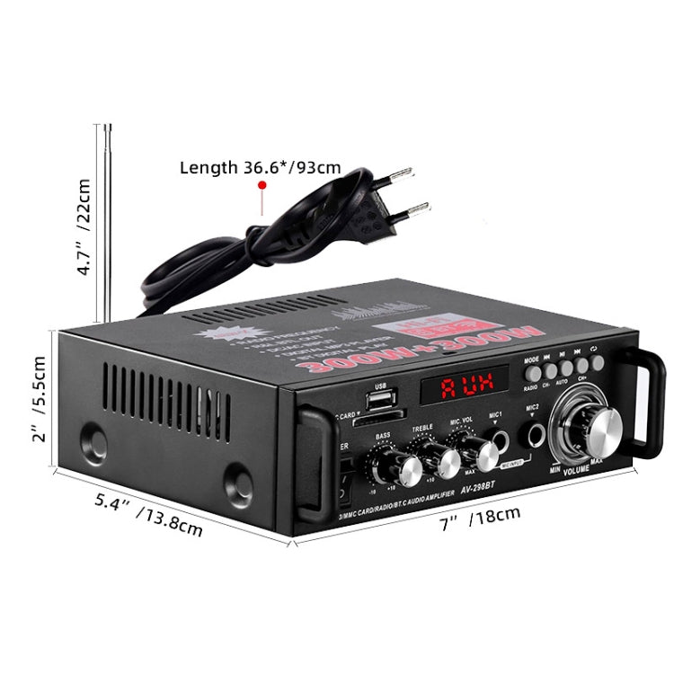AV-298BT 300W+300W Hi-Fi Stereo Amplifier Bluetooth Home Audio Karaoke Digital Amplifier, EU Plug, US Plug, UK Plug, AU Plug