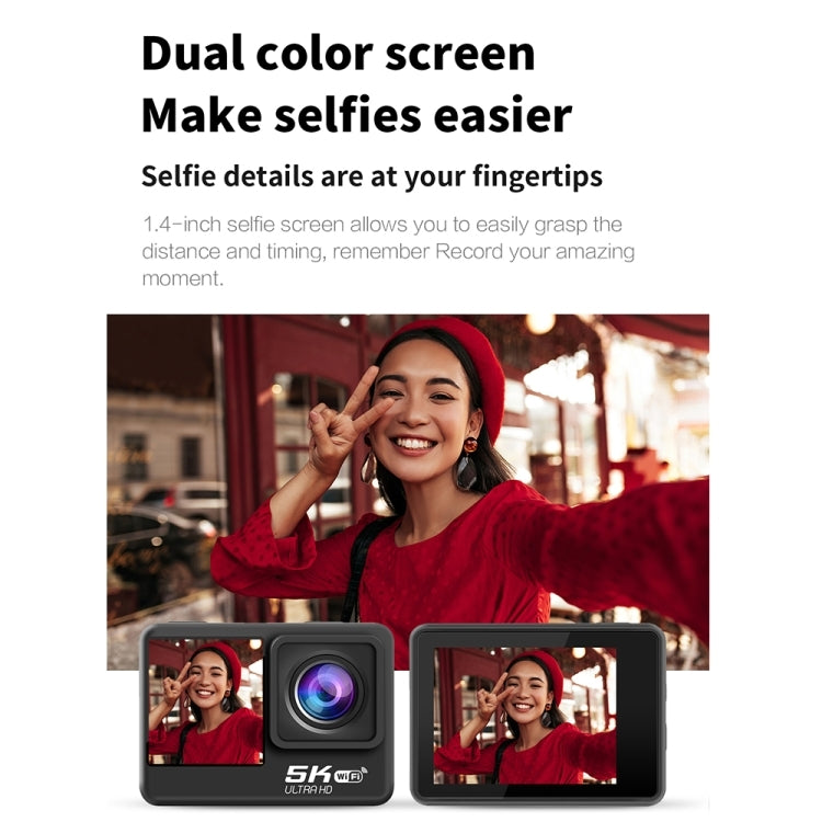 5K/30FPS WIFI HD Anti-Shake Remote Touch Dual-Screen IP68 Waterproof Sports Camera, Microphone Version