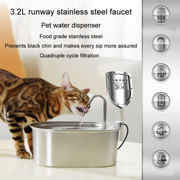 3.2L Stainless Steel Faucet Pet Water Fountain Quiet Cats Water Dispenser