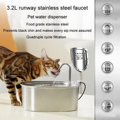 3.2L Stainless Steel Faucet Pet Water Fountain Quiet Cats Water Dispenser