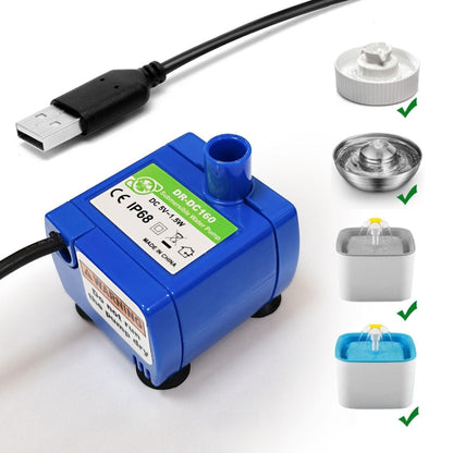 DC USB Pet Water Fountain Pump Cats Water Dispenser Brushless Silent Water Pump, No LED Light, Blue LED Light