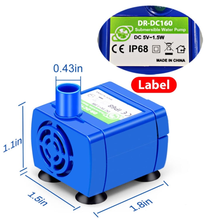 DC USB Pet Water Fountain Pump Cats Water Dispenser Brushless Silent Water Pump, No LED Light, Blue LED Light