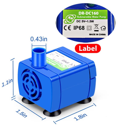 DC USB Pet Water Fountain Pump Cats Water Dispenser Brushless Silent Water Pump, No LED Light, Blue LED Light