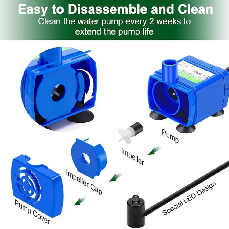 DC USB Pet Water Fountain Pump Cats Water Dispenser Brushless Silent Water Pump, No LED Light, Blue LED Light