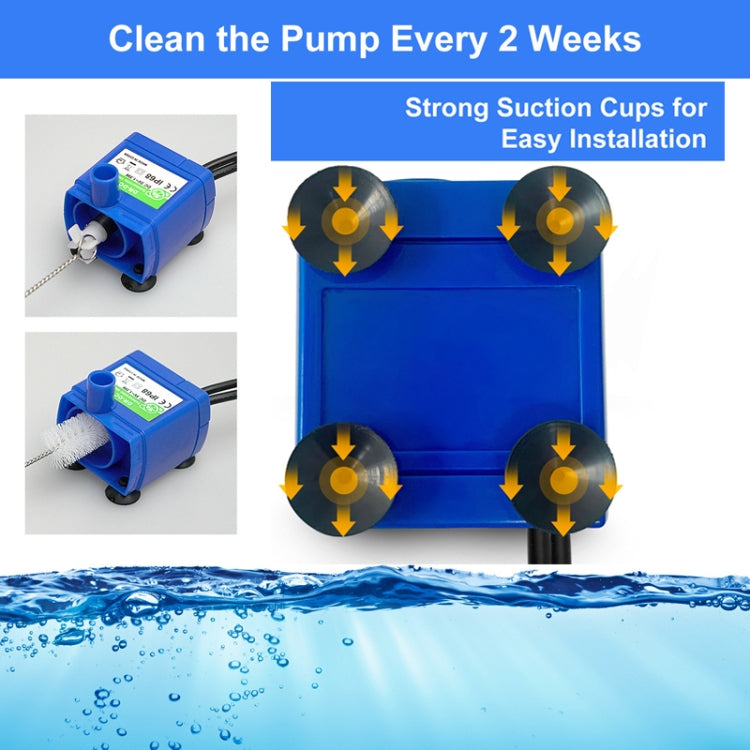 DC USB Pet Water Fountain Pump Cats Water Dispenser Brushless Silent Water Pump, No LED Light, Blue LED Light
