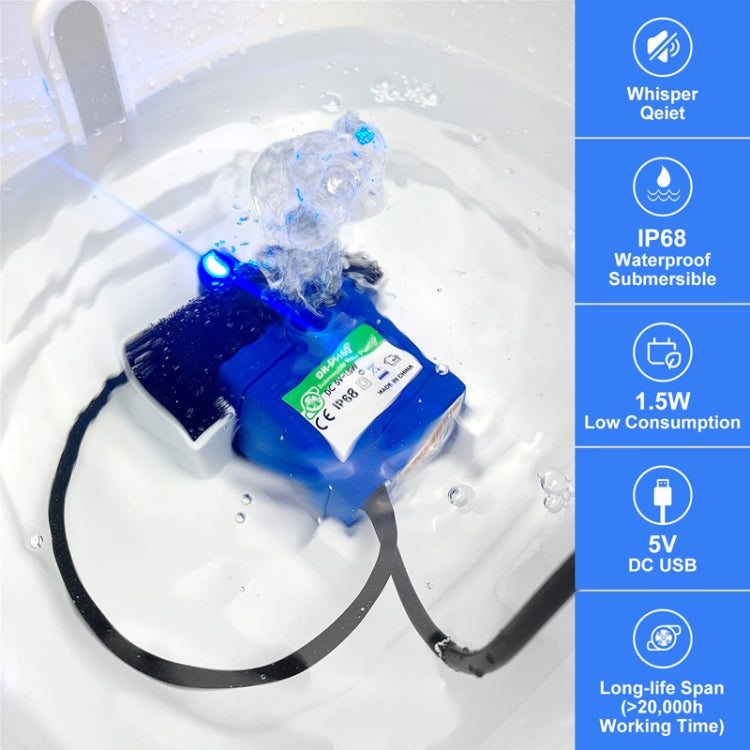 DC USB Pet Water Fountain Pump Cats Water Dispenser Brushless Silent Water Pump, No LED Light, Blue LED Light