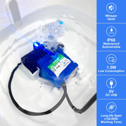 DC USB Pet Water Fountain Pump Cats Water Dispenser Brushless Silent Water Pump, No LED Light, Blue LED Light