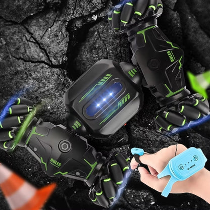 Children RC Car Toy Lights Electric Gesture Sensor Remote Control Twisting Stunt Car, Orange Dual RC, Green Dual RC, Orange Single RC, Green Single RC